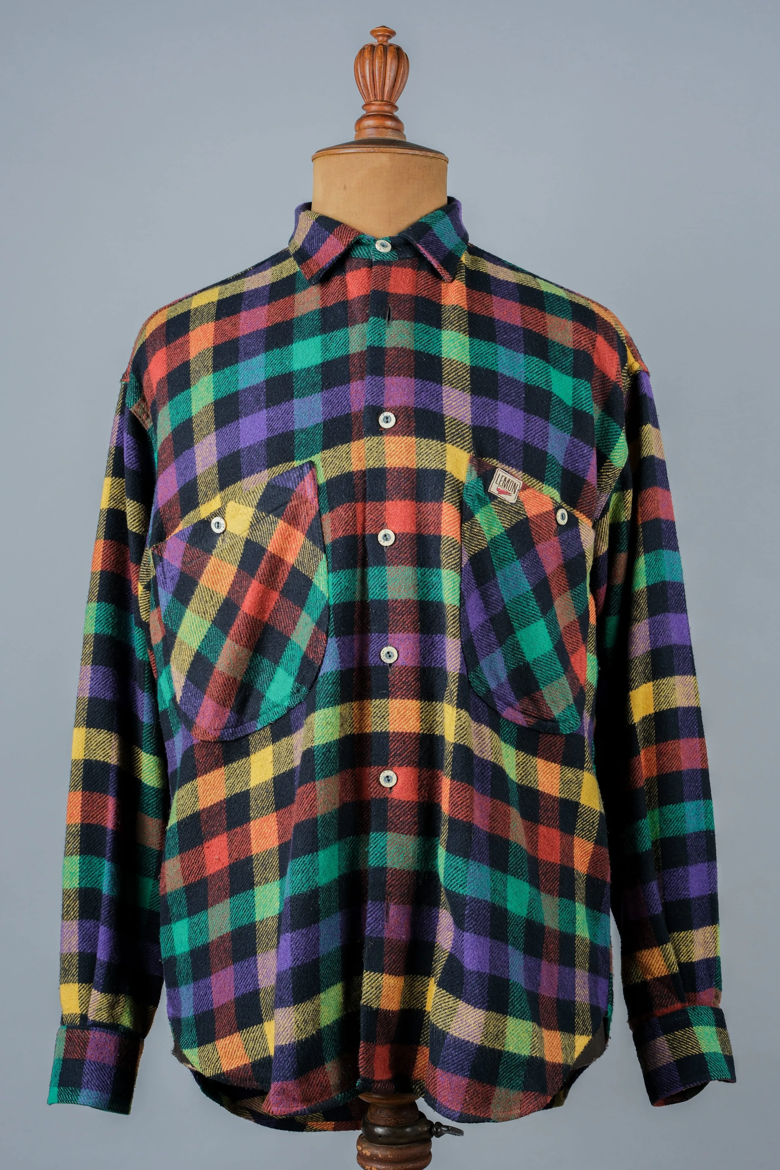 [~ 80's] Italien vintage mixte en laine arc-en-ciel de chemise à plaid.