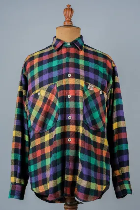 [~ 80's] Italien vintage mixte en laine arc-en-ciel de chemise à plaid.