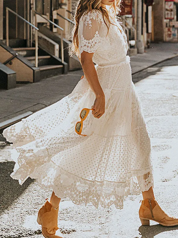 Airchics robe longue avec dentelle fluide boutonnage v-cou bohème de plage cocktail