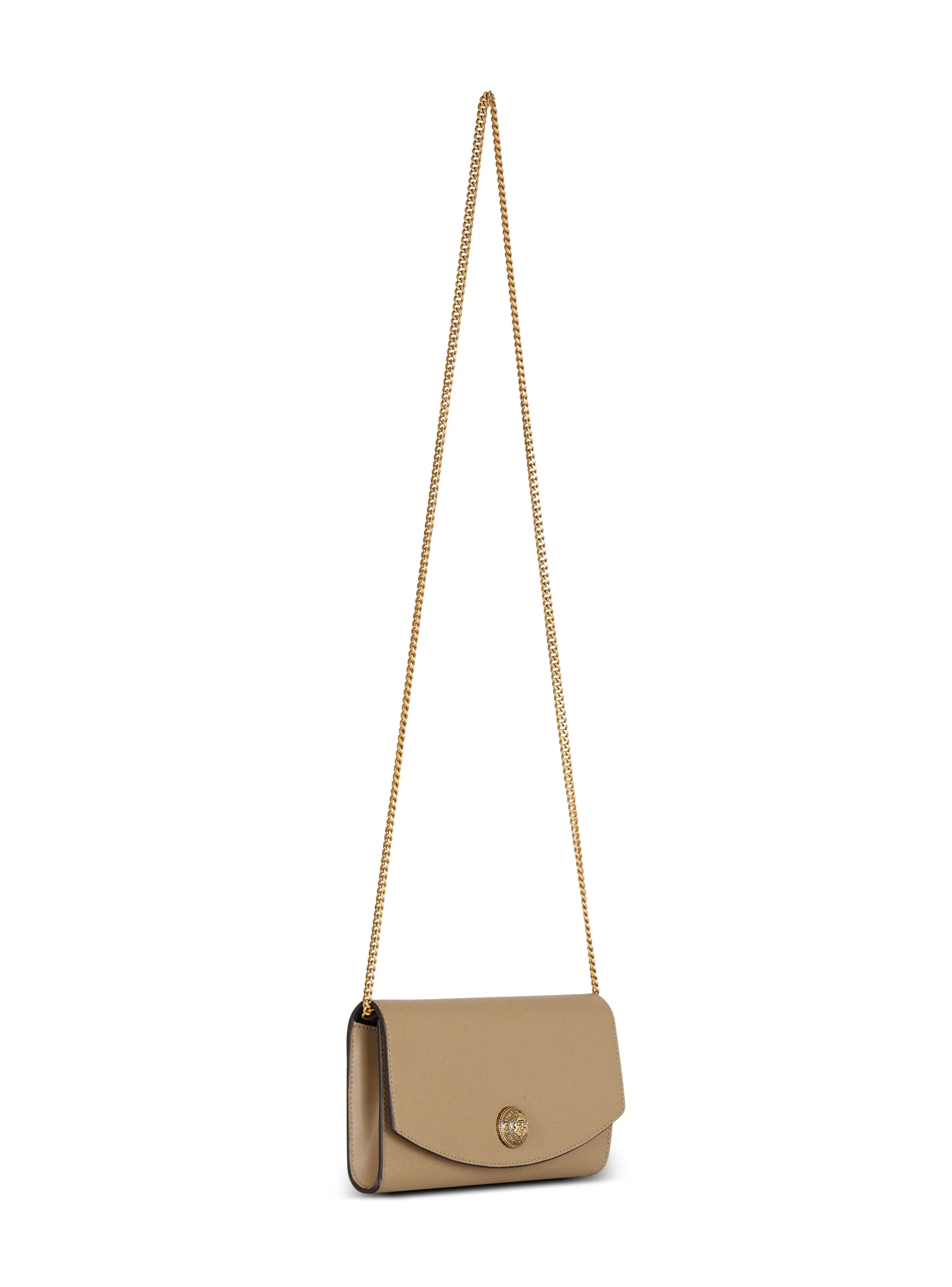 BALMAIN  Pochette emblème en cuir de veau grainé - Marron