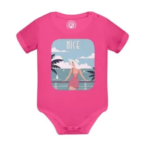 Body Bébé Manche Courte Rose Nice Promenade des Anglais Mer Soleil Voyage