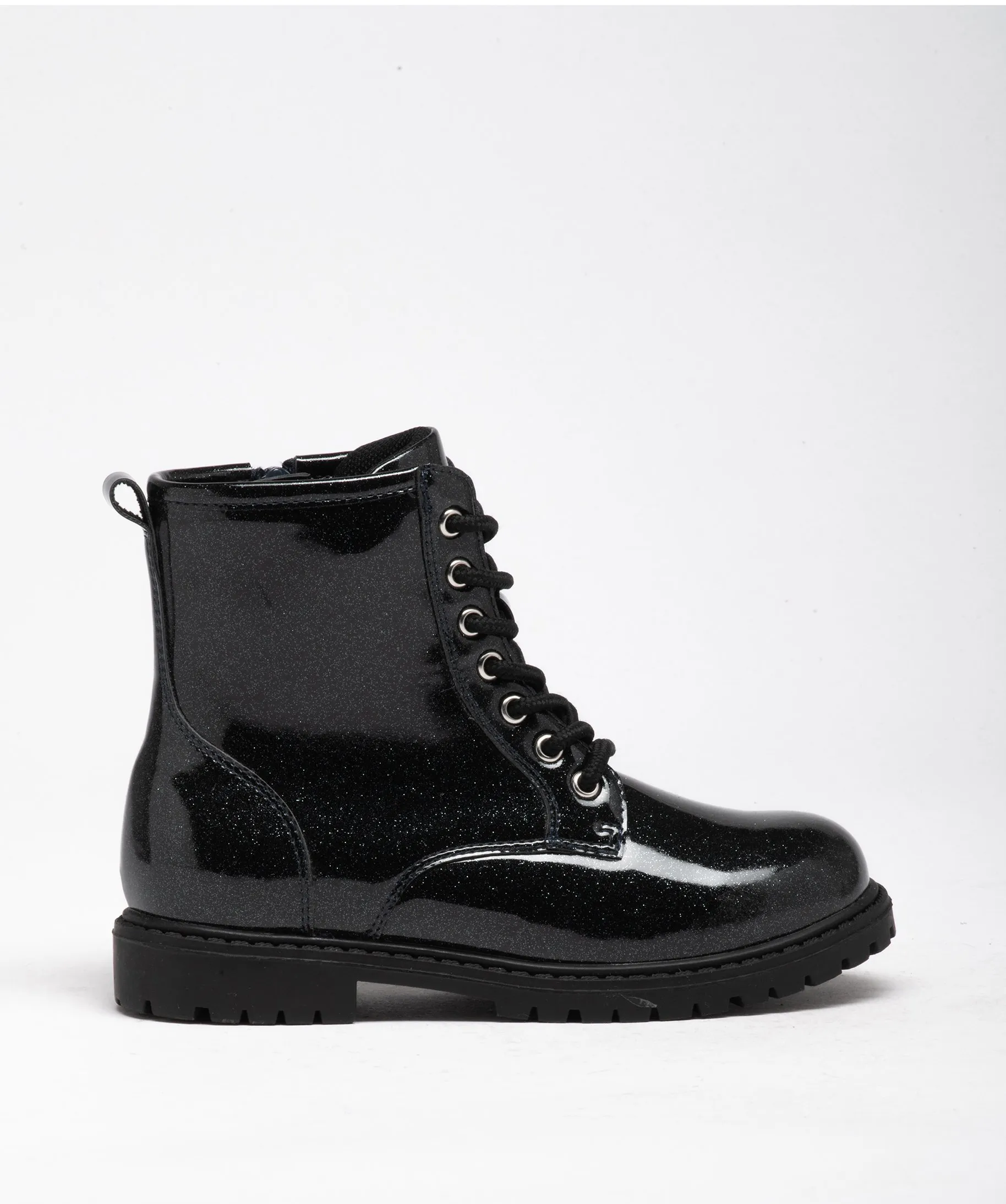 Boots fille vernies à paillettes avec semelle crantée noir