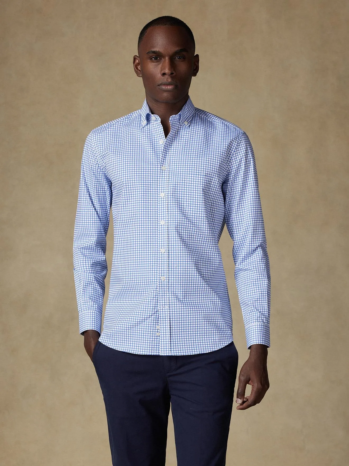 Chemise Carlton à carreaux bleus - Col Boutonné