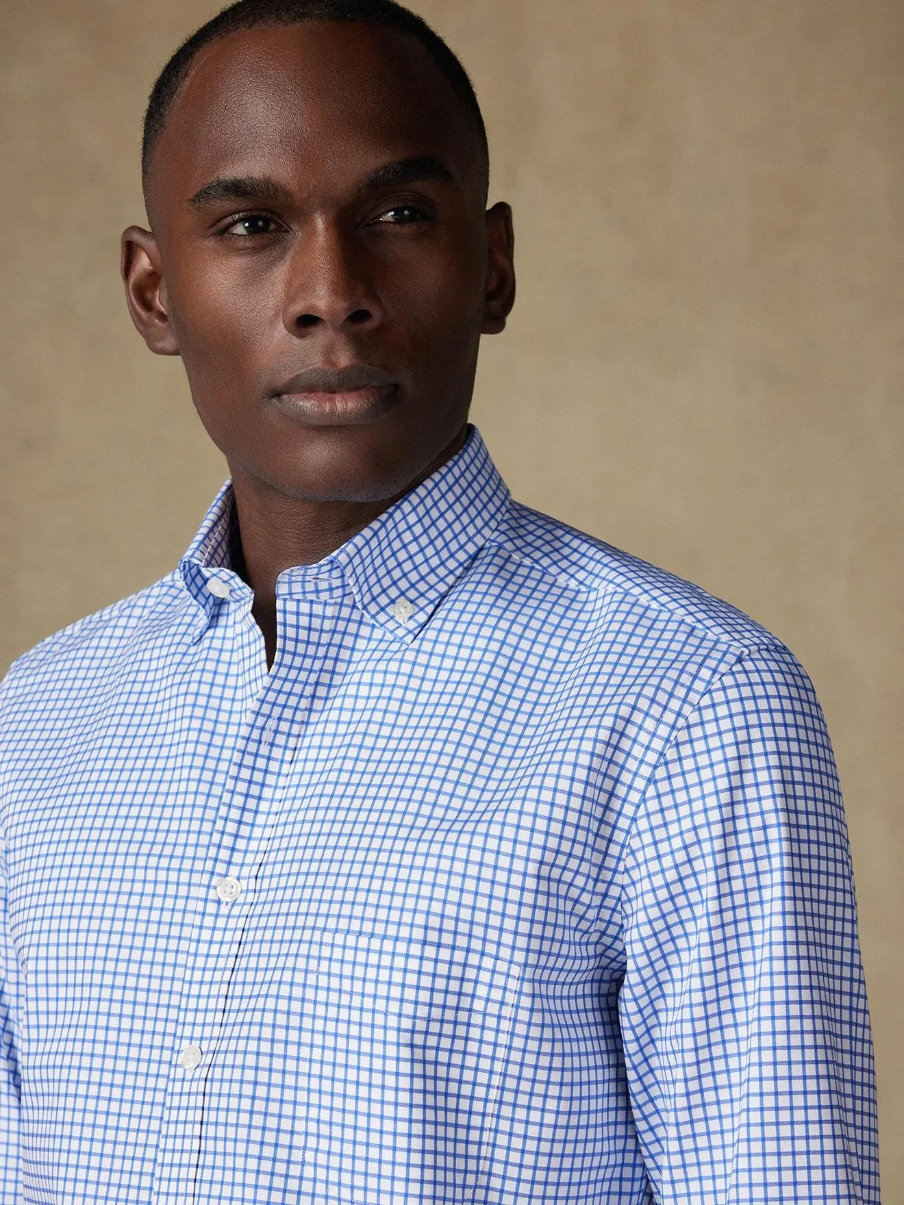 Chemise Carlton à carreaux bleus - Col Boutonné