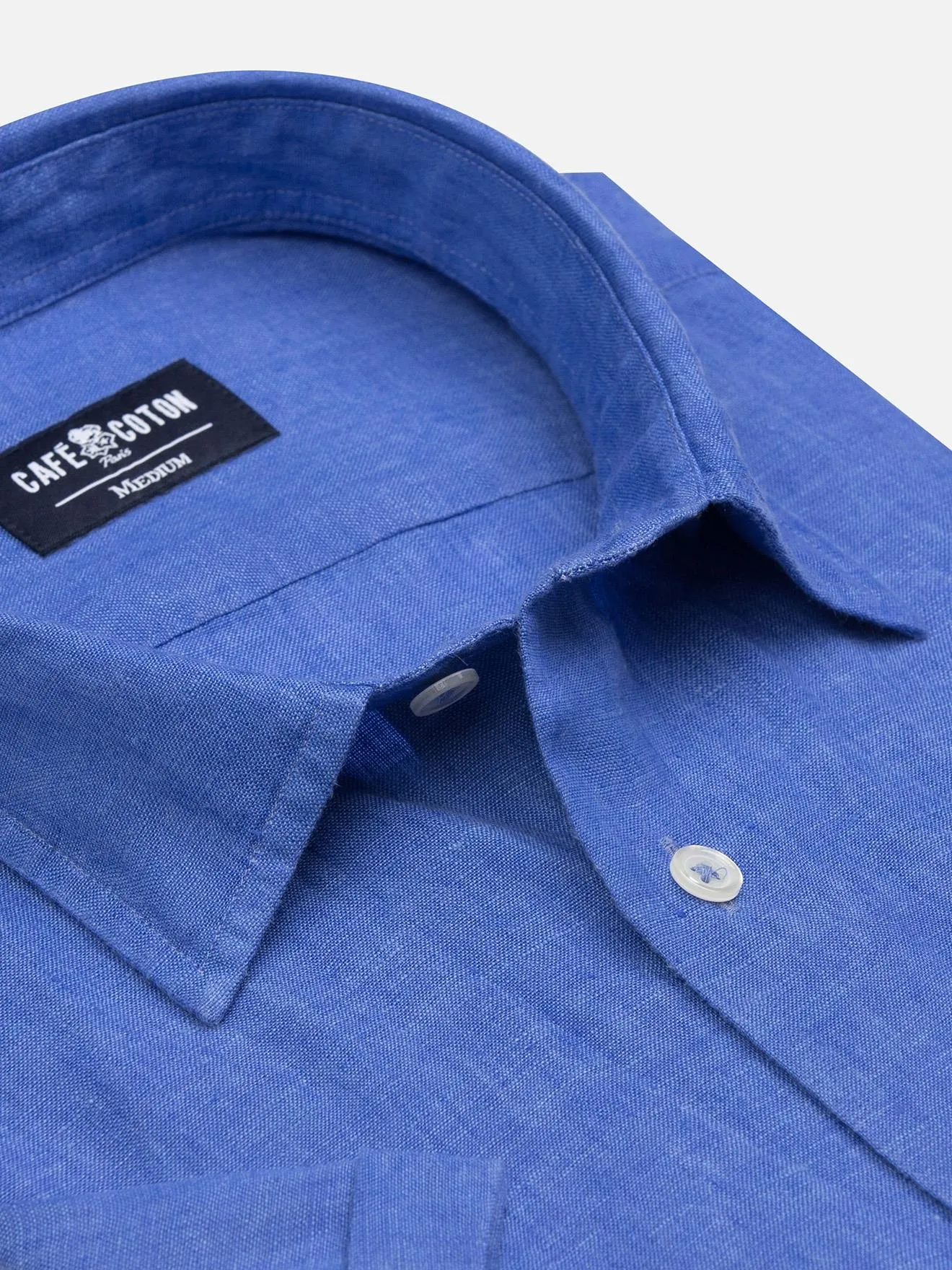 Chemise manches courtes Olaf en lin bleu