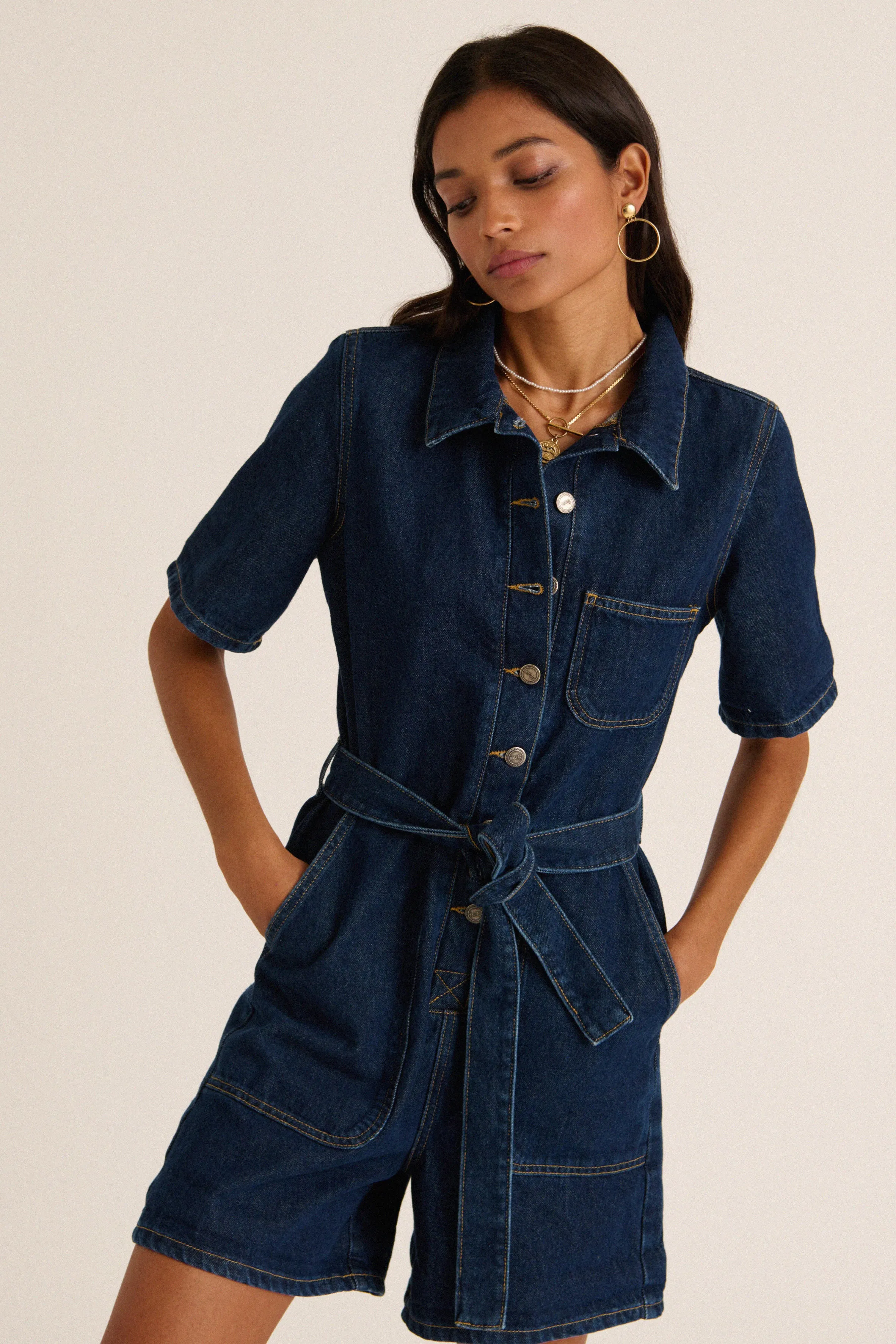 Combinaison Floralie jean bleu minuit
