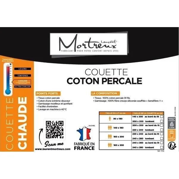 Couette chaude Coton Percale - 2 personnes 240 x 260 - Spécial Hiver - MORTREUX