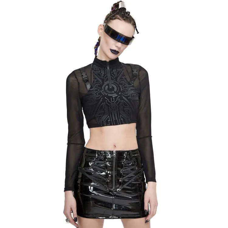 Crop Top 'Cyber Game' Noir à Manches Longues