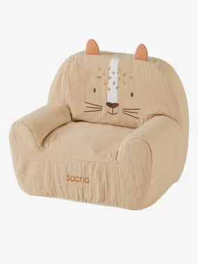 Fauteuil mousse en gaze de coton Tigre beige poudré - Vertbaudet