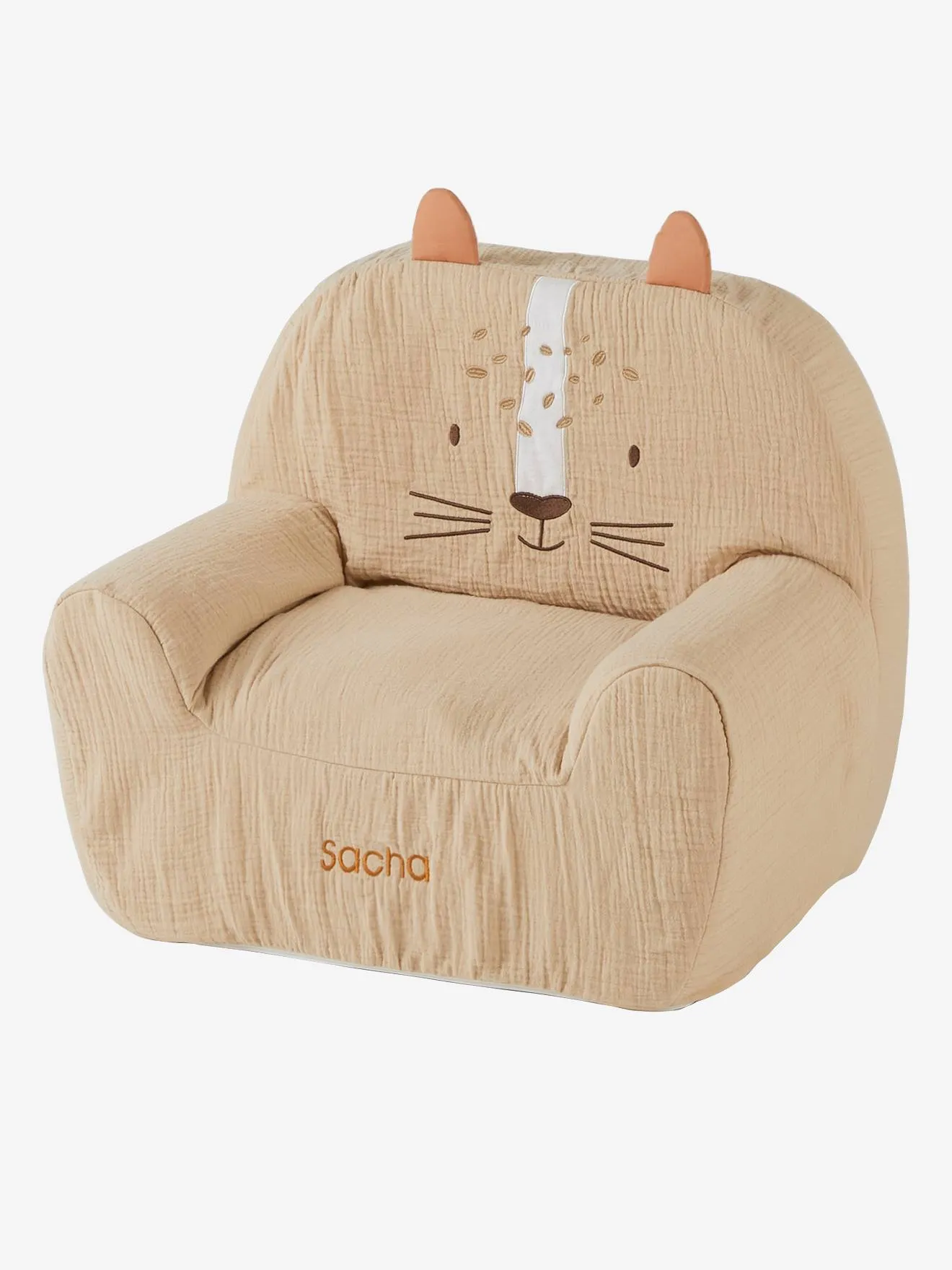 Fauteuil mousse en gaze de coton Tigre beige poudré - Vertbaudet