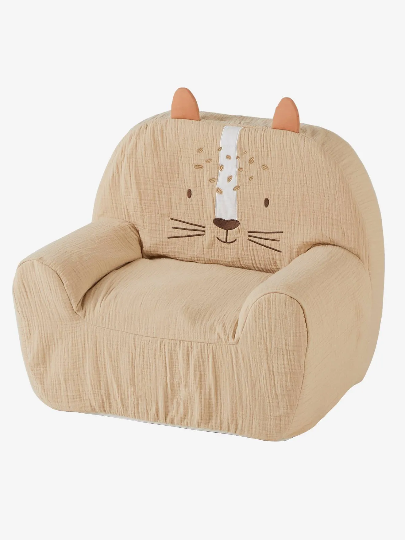 Fauteuil mousse en gaze de coton Tigre beige poudré - Vertbaudet