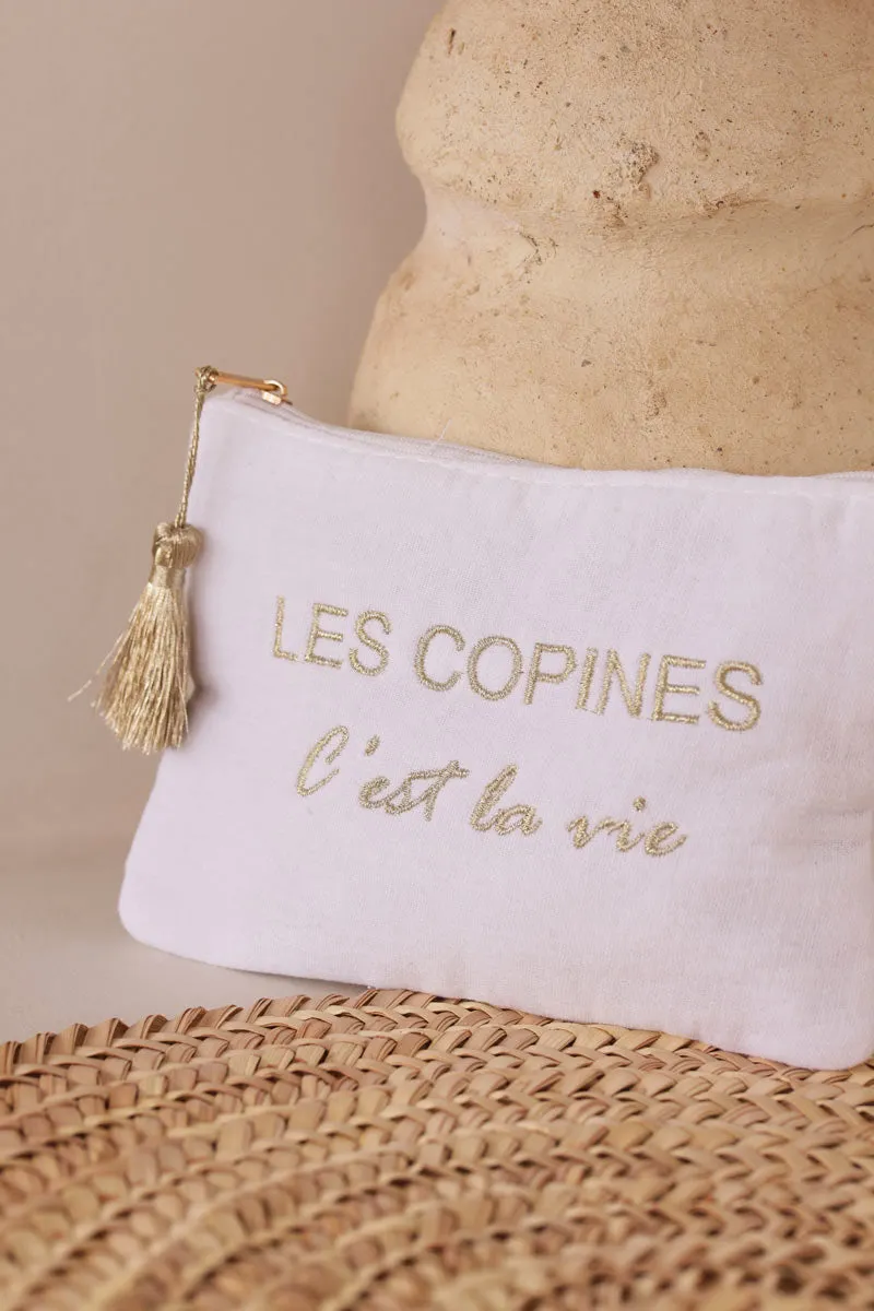 Petite pochette trousse en gaze de coton blanche Les Copines C'est la Vie
