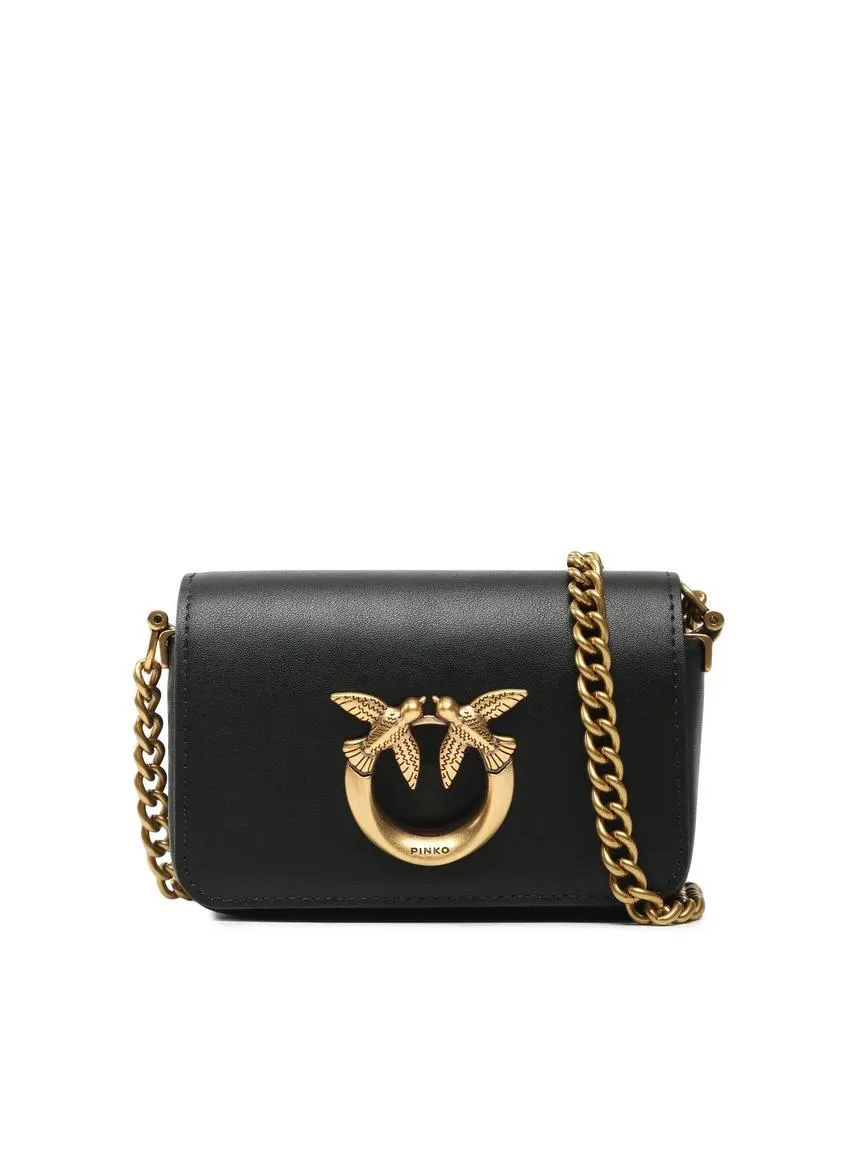 Pinko Love Click Sac Bandoulière Micro En Cuir Noir-Or Antique - Achetez À Prix Outlet!