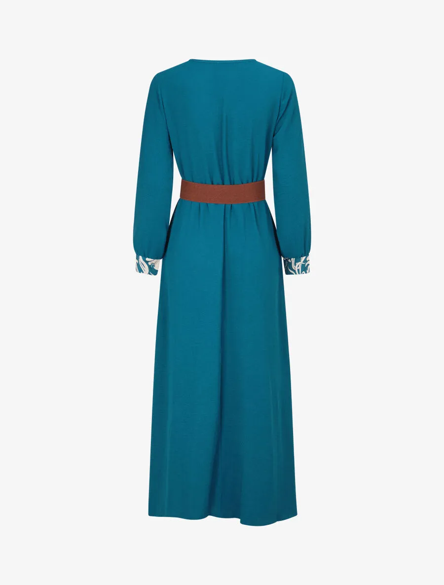 Robe longue à pans imprimé baroque - Bleu lagon