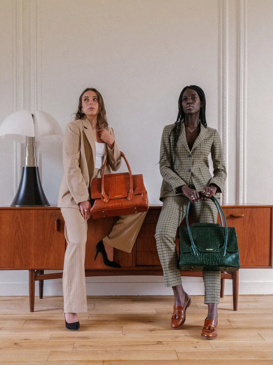 SAC À MAIN CUIR MARRON FEMME Colette M Alligator Cocktail - Ambre
