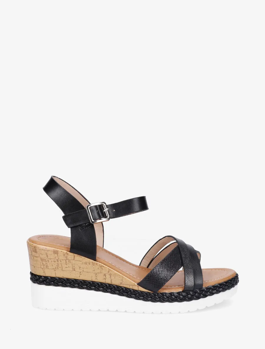 Sandales compensées à brides croisées - Noir