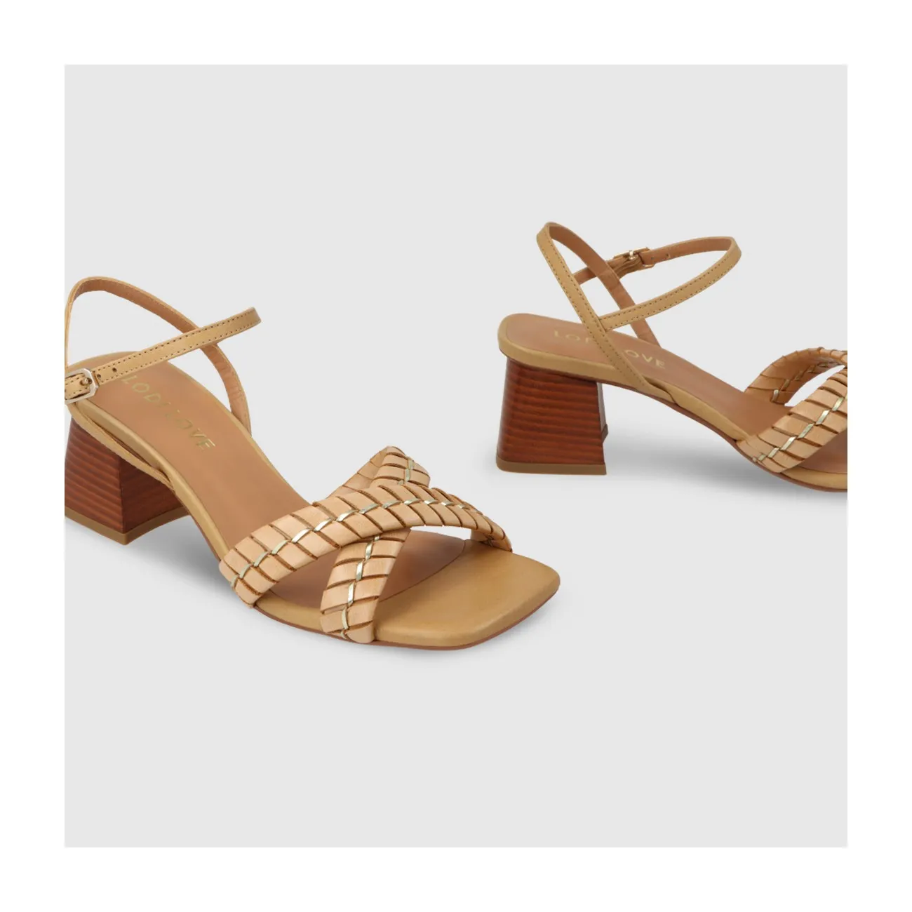 Sandalias de tacón de mujer en piel de color camel. I LODI Zapatos de mujer online.