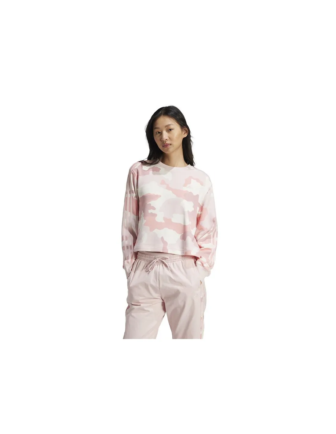 Sweat adidas Femme Essentials 3 Stripes Camo Print Cropped Pink