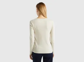 T-shirt beige 100 % coton à manches longues