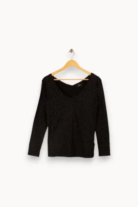 T-shirt manches longues noir à motifs - Taille M/38