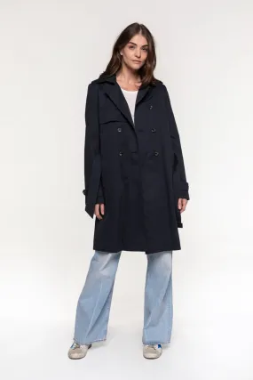Trench authentique en pur coton bleu marine