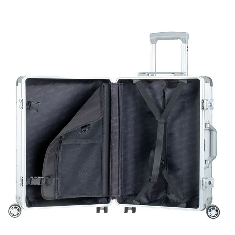 Valise de voyage rigide en aluminium avec roulettes couleur métal
