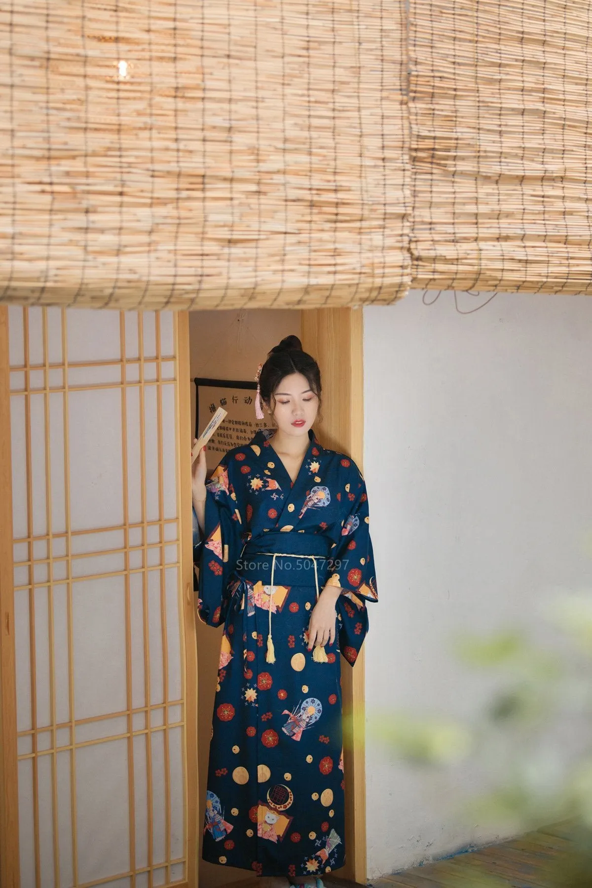 Yukata Femme Imprimé Bleu Marine
